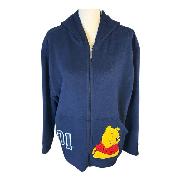 Disney Tops - Vintage Winnie The Pooh 1/4 Zip Hoodie Fall Leaves Women's Medium Sz Blue Fleece